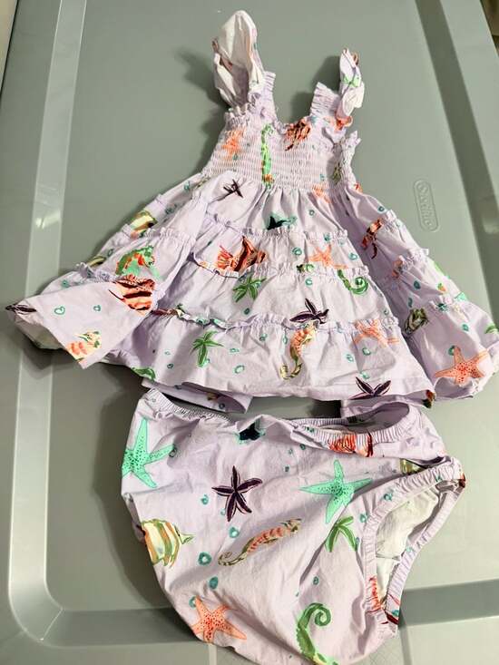 Hill House Other - Hill House Dress Size 18M Purple Sea Life Print Ruffled Seahorse Starfish Fish